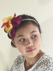 New Handmade Yellow And Magenta Flowers Feather Sinamay Fascinator Headband