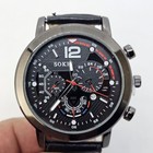 2pc Men s Watch Bracelet Set 45mm Black Dial Date Black Leather Bands Working