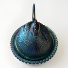 Vintage Indiana Glass Hen Iridescent Blue 7  Nest Covered Dish Carnival Glass