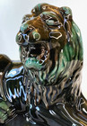 Vintage Blue Mountain Pottery Lion Figurine Green Black Drip Glazed Pottery