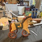 Vintage Wooden Horse Pull Toy With Handles And Red Wheels