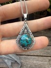 925 Sterling Silver Blue Teardrop Pendant Box Chain 30  14 06g