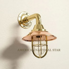 Nautical Antique Brass Passageway Bulkhead Ship Wall Light With Copper Shade