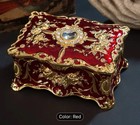 Vintage-style Ornate Jewelry trinket Box     Red   Gold Floral With Crystal Accent