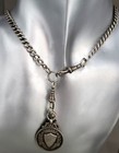 Antique Silver Watch Chain With Fob   Key   Lion Links  16 1 2   28 3g   Rfcod 