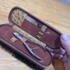 Vtg Austria Top Grain Cowhide Ostrich Embossed Travel Clothes Brush Manicure Kit