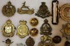Collection Of 41 Vintage Canadian Army Cap Badges   Buttons  Patches   Buckle