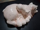 Vintage Ceramic Sleeping Mama Sow Pig   Her 5 Babies Pink