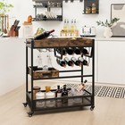 Rolling Rustic Brown Bar Kitchen Cart 3-tier Industrial Buffet Serving Trolley W
