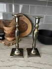 Antique Tall Pair Of 12  Brass  Screw Top Candlesticks Candle Holders