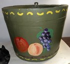Antique Staved Wooden Shaker Sap Bucket Vintage Green Paint Original Bands Pail
