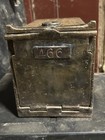 Antique Safety Deposit Bank Lock Box Safe Brass Hinged Door Iron Box
