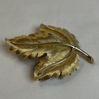 Vintage Trifari Gold Tone Leaf Brooch Pin Textured Mid Century Signed