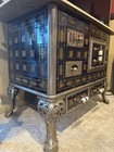Antique Enamel Cast Iron Parlor Stove Cobalt Blue Art Nouveau Tile     Ornate Legs