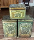 Set Of 3 Cheinco Tin Canisters   Lids Coffee Sugar Flour Green Metal Vintage