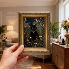 Gold Framed Wall Art Vintage Wall Decor Black Cat In Garden Canvas Art Botani   