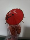 Vintage Chinese Doll On Stand Kimono Floral Pink Dress Collector Umbrella 