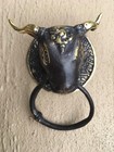Small Bull Head Heavy Door Handle Solid Brass Vintage Antique Style Ring Hook