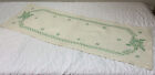 Vintage Dresser Scarf  Linen  Cross Stitch Embroidery  Flower   Leaf Design