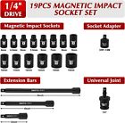 19pcs 1 4   Drive Magnetic Impact Socket Set 4-15mm 6 Point Shallow Cr-mo