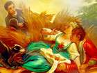 Fedoskino Russian Lacquer Box Hand Painted Courting Couple W farmer   Dog Signed