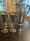 Vintage Mcm Art Deco Hammered Chrome Cocktail Martini Bar Shaker   Glasses