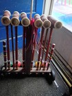 Vintage Forster Croquet Set   Wheeled Stand - 6 Player - Wilton Maine Mallets