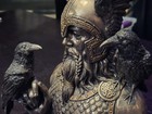 9  Odin Bust With Ravens Viking Norse Mythology God Statue Bronze   Silver Color