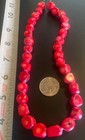 Vtg old Dyed Natural Bamboo Coral Bead Necklace Cherry Red Round Nuggets Organic