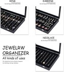 Ring Display Box 100 Slots With Glass Top Lid  Black Jewelry Storage Case