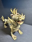 Rare Vintage antique  Chinese Dragon  Leather Wrapped  Wood  15    L  Red Eyes