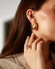 Italian Made 925 Sterling Silver Gold Chunky Teardrop Hoop Earrings For Women