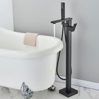 Matte Black Freestanding Floor Mount Tub Filler Bathtub Faucet With Hand Shower