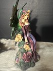 Fairie Glitter Gree Wings On Bush Of Flowers L Poly Resin Statue Figurine