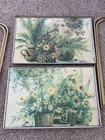 Vintage Mid Century Modern Pair Nel Cary Tv  Trays Flowers   Ferns In Baskets