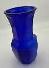 Vintage Cobalt  Dark Blue  Glass Fluted Panel Vase - 9-1 2  Tall Good Condition