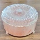Vtg 6oz Pink Marbled Round Plastic Powder Puff Box W diamond Patterned Lid 5 5 w