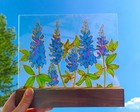 Suncatcher Window Texas Bluebonnet  Meadow Flowers Wild Flowers Glass Painting 