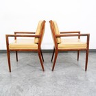 Mid Century Modern Lounge Chairs Solid Walnut Pair Tan Armchairs Two Mcm Vintage