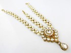 Bollywood Bridal Indian Pearl Chain Tikka Gold Tone Kundan Matha Patti Jewelry