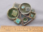 Unusual Handmade Mid-century Mixed Metal Enamel Abstract Art Brooch