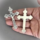 Large 2 5  Liturgy Crucifix Cross Rosary Italy Rosaries Part C150 Silver
