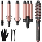 5 In 1 Curling Wand Set Interchangeable Barrels Thermal Brush Crimper Dual
