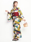 Authentic Japanese Yukata 2pc Set Cotton Retro Mustard Purple Chrysanthemum New
