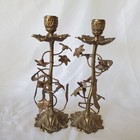 Antique Art Nouveau Ornate Bronze Floral Candle Holders  set Of 2 