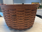 Longaberger  Rich Brown Basket W  Leather Handles   Clear Plastic Protector