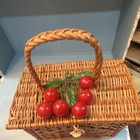 Rectangular Wicker Purse Basket Brown Lidded With Handle Cherry D  cor