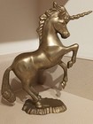 Lot Of 3 Vintage Rearing Unicorn Figurines 1 Brass 1 Onyx 1 Enameled Clay
