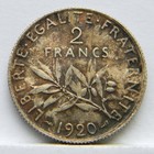 France 1920 Silver 2 Francs  Nicely Toned Au