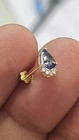 Pear Cut Natural Sapphire   Diamond Solitaire Piercing Stud Pin 14k Yellow Gold